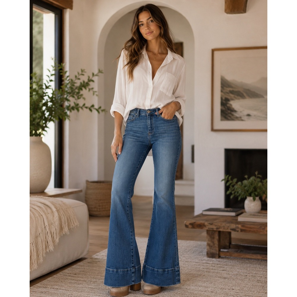 Vervet Jeans Women 26 Blue Flare Retro Boho Wide Leg Denim